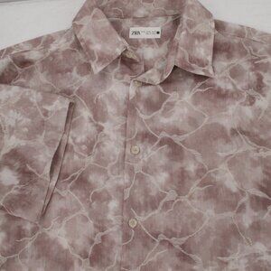 zara shirt men's XL Jacquard tye dye short sleeve button up embroidered camp